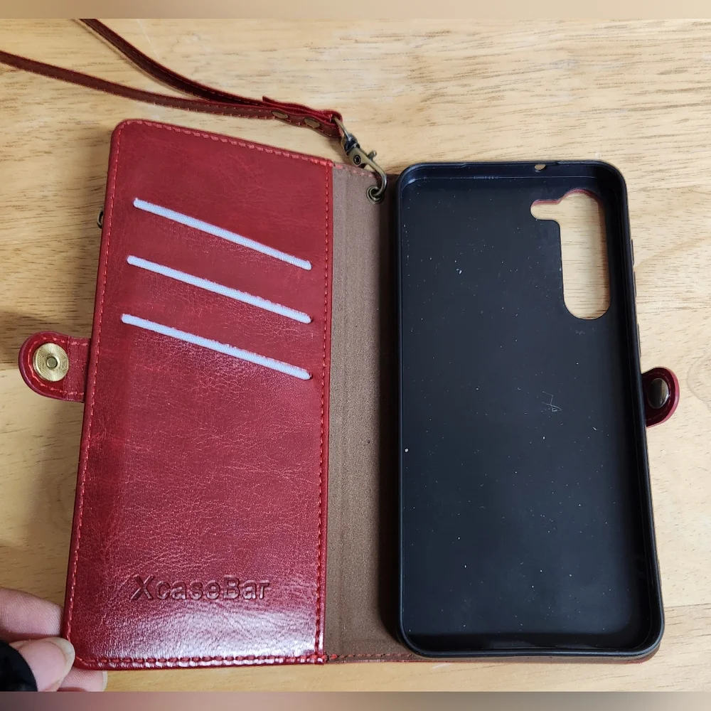 XcaseBar Wallet Case for Samsung Galaxy S25 - Red RFID protection strap cards